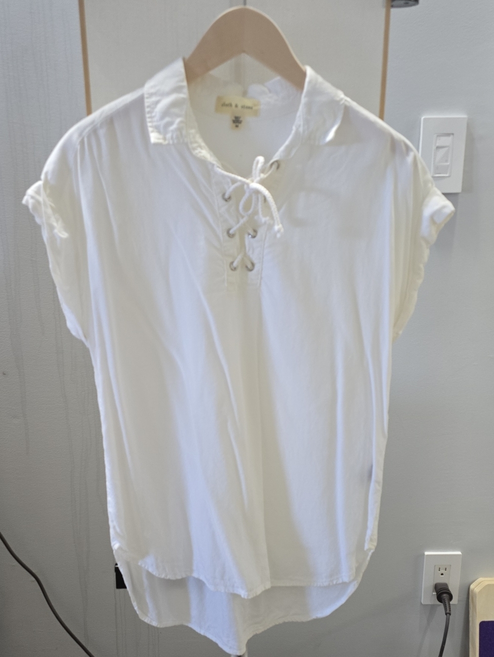 cloth & stone White Lace-Up Collar Tunic
